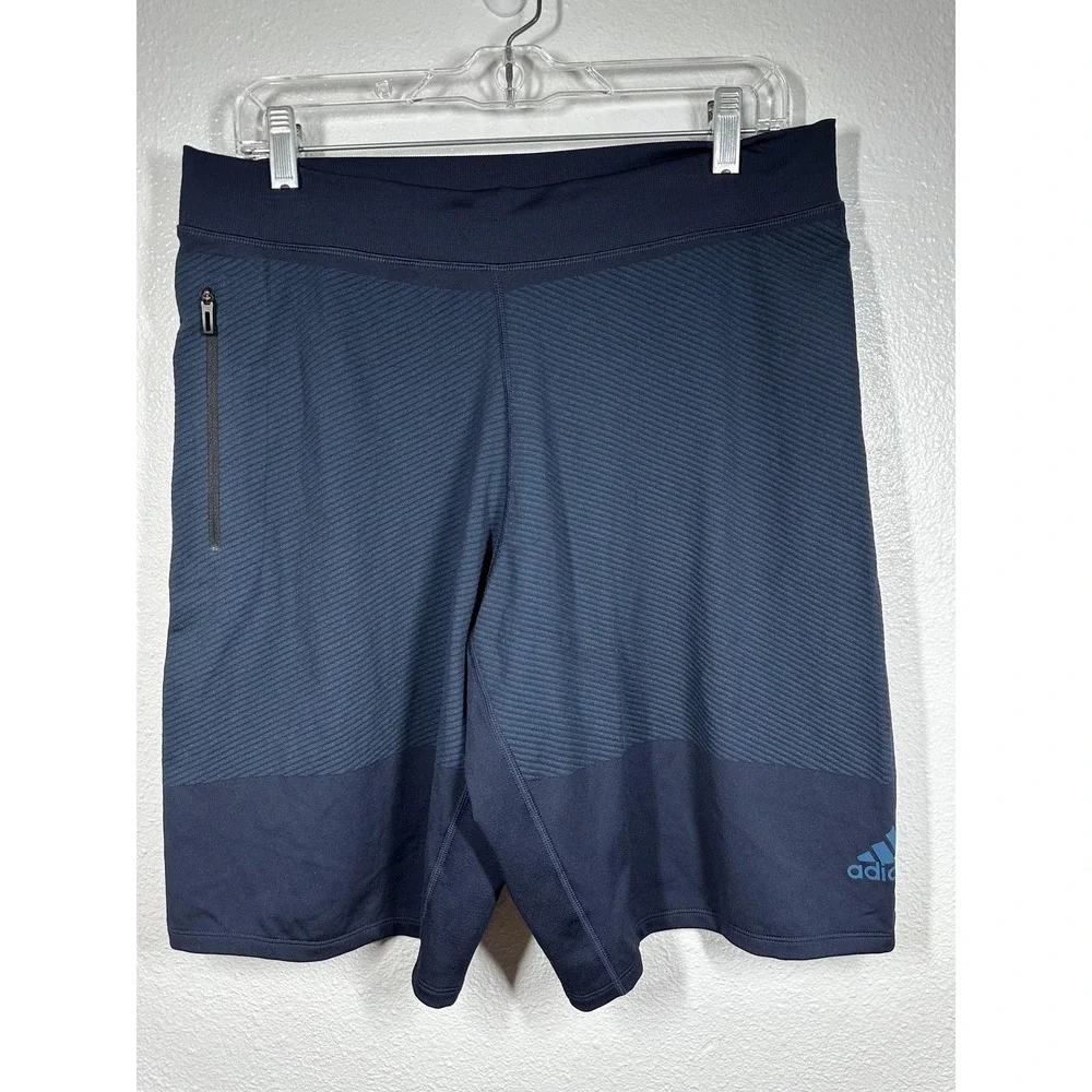 Adidas Shorts Mens Large Navy Blue Parley For The Oceans Athletic Zip Pocket Gym